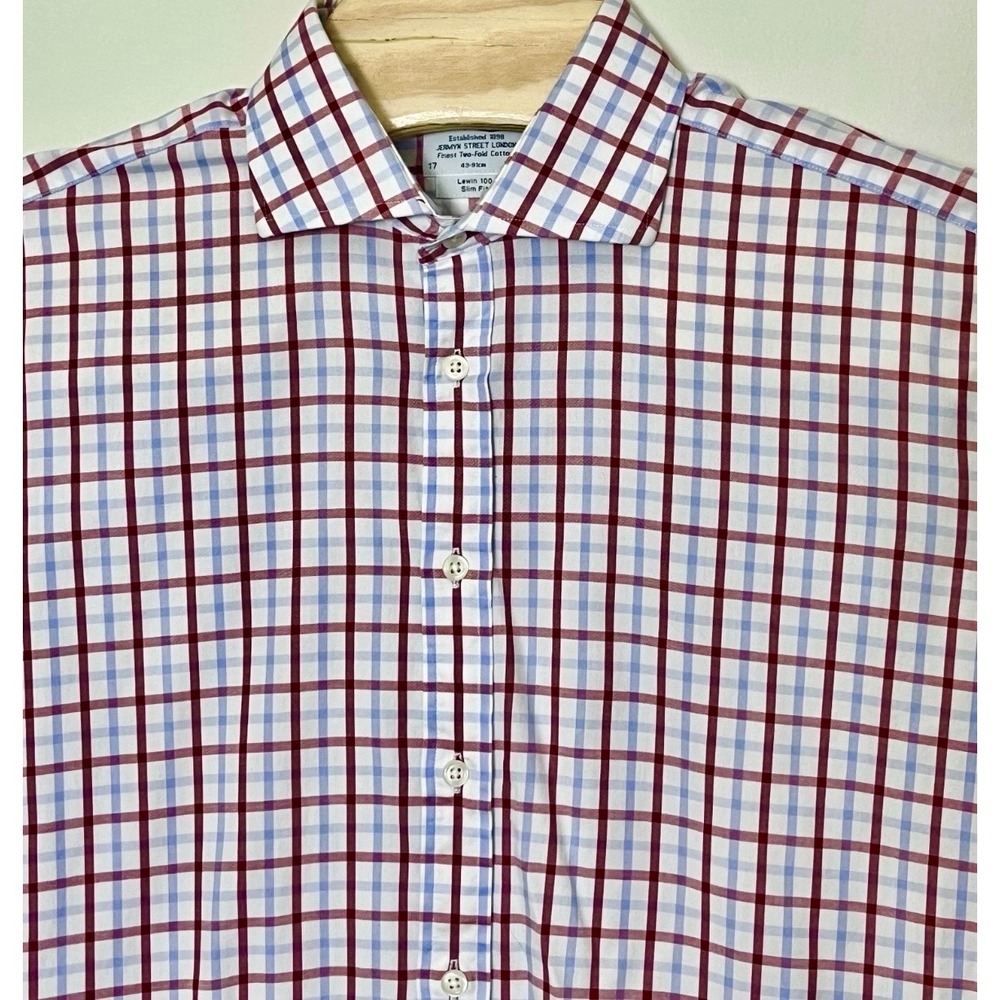 TM Lewin Dress Shirt Mens 17 36 Burgundy Check Slim Fit Jermyn Street London